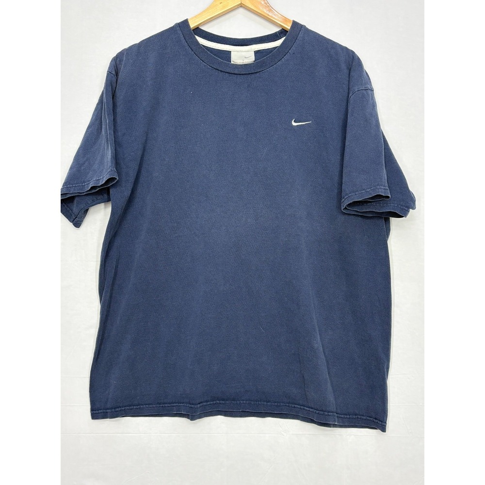 Nike Shirt Mens Blue White Swoosh Logo Short Sleeve Crew Neck Large Vintage Y2K